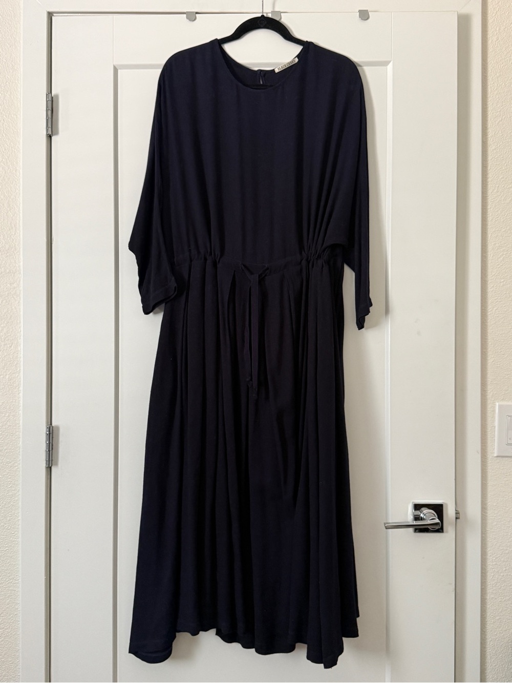 Black Crane Pleated Navy Dress